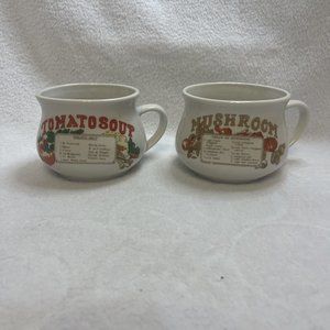 Vintage 70’s Soup Mug Bowls with Recipes - set of 2‎ - Mushroom and Tomato Soup